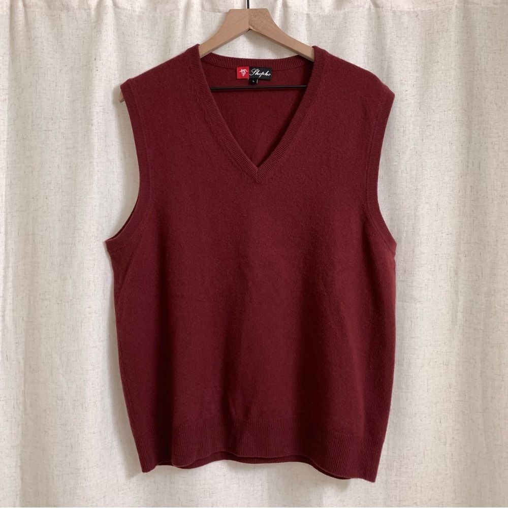 Shephe Men’s 100% Cashmere Deep Red Sweater Vest Large